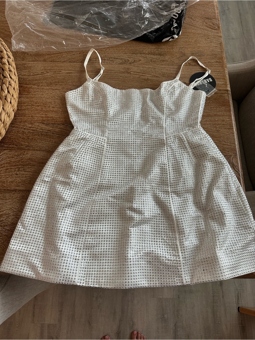 White Eyelet Mini Dress with Spaghetti Straps